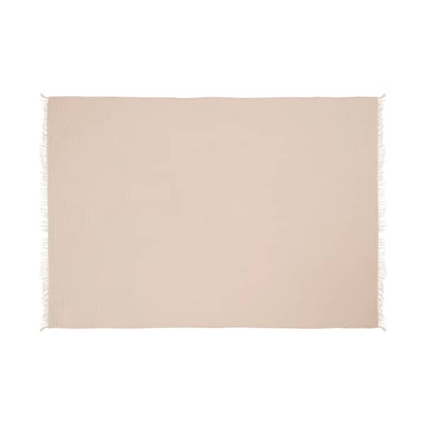 Unbranded Sandy Farmhouse Peach Turkish Crinkled Cotton Throw Blanket with Fringe