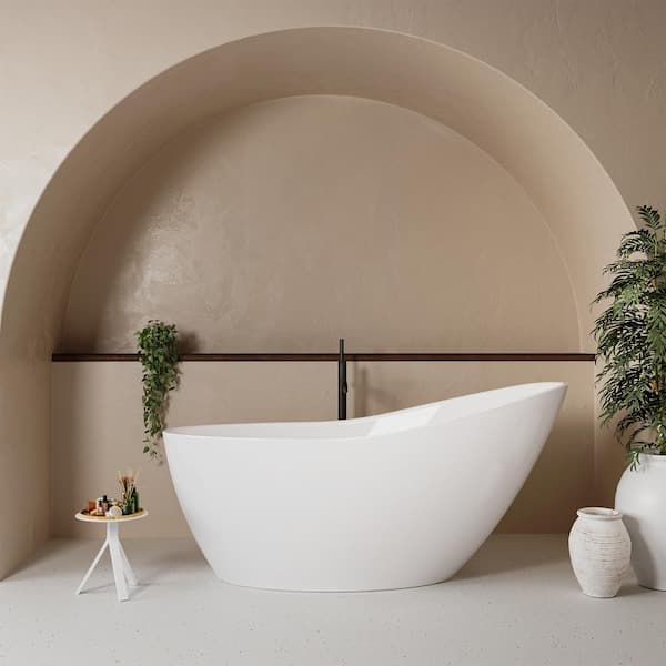 60 in. x 30 in. Acrylic Freestanding Soaking Bathtub in White with Center Drain
