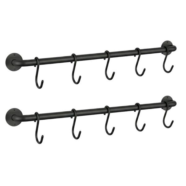 Black Wall Mounted Kitchen Rack Pot Rack Organizer with 10 S Hooks for Utensils, Pans, Pots, Rail Hanger 2 Pack