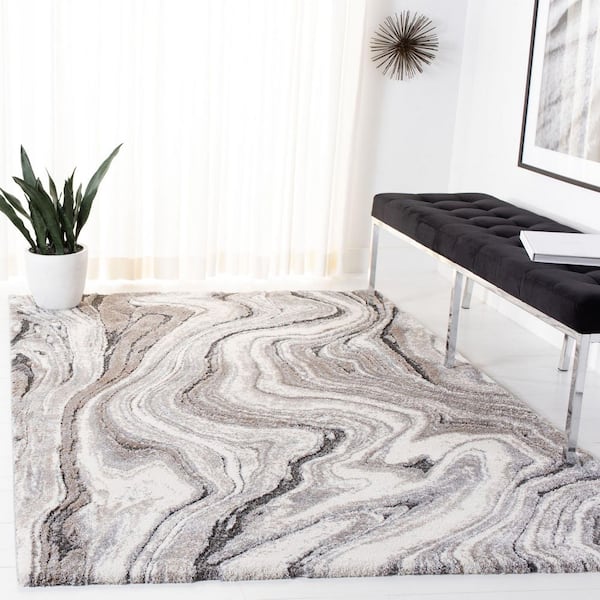 Cyrus Shag 7 ft. x 9 ft. Gray/Beige Marble Wavy Area Rug
