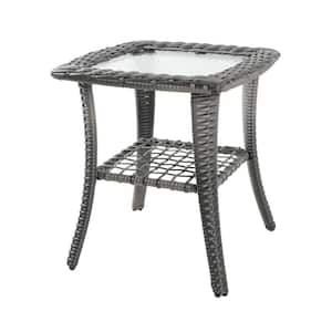 Outdoor PE Gary Rattan Patio Side Table with 5mm Tempered Glass Top