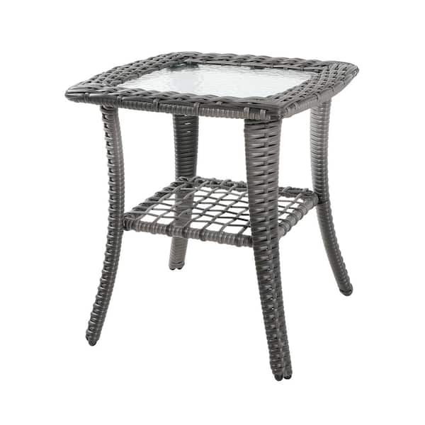Unbranded Outdoor PE Gary Rattan Patio Side Table with 5mm Tempered Glass Top