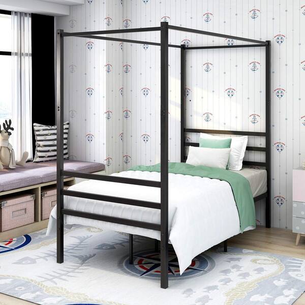 Twin Metal Canopy Bed Frame S 746e Bk, Modern Metal Canopy Twin Bed