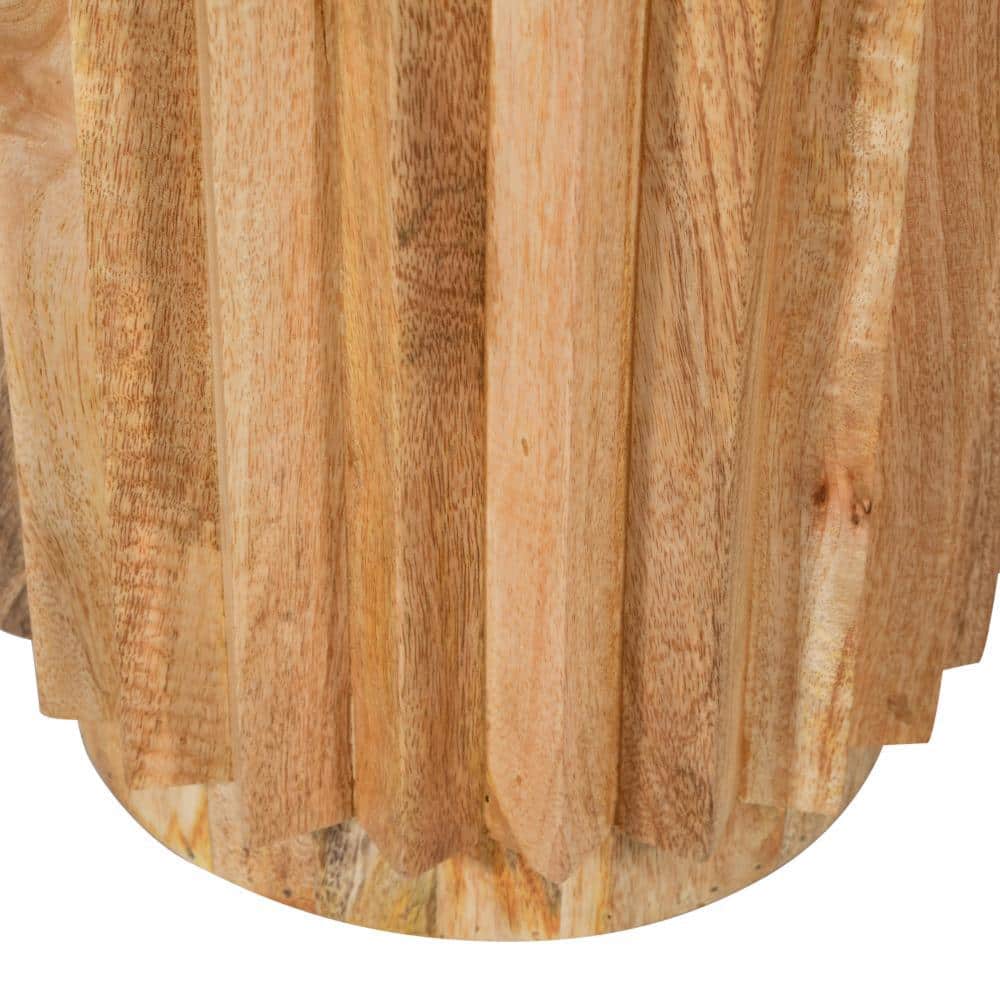 Natural Brown Mango Wood Round End Table with Reeded Base