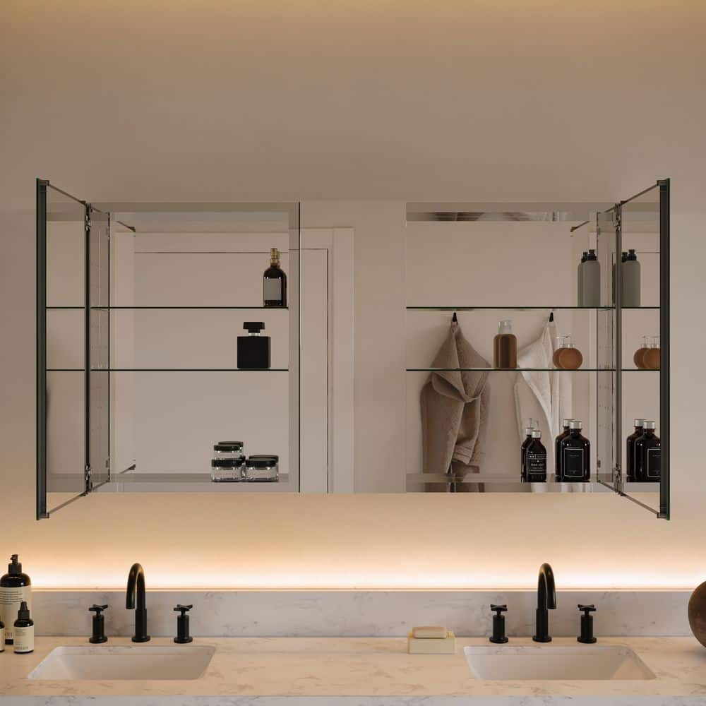Senza 49" Wide Frameless Mirrored Bathroom Medicine Cabinet