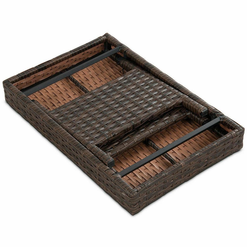 Compact Foldable Brown PE Rattan Side Table with Steel Frame