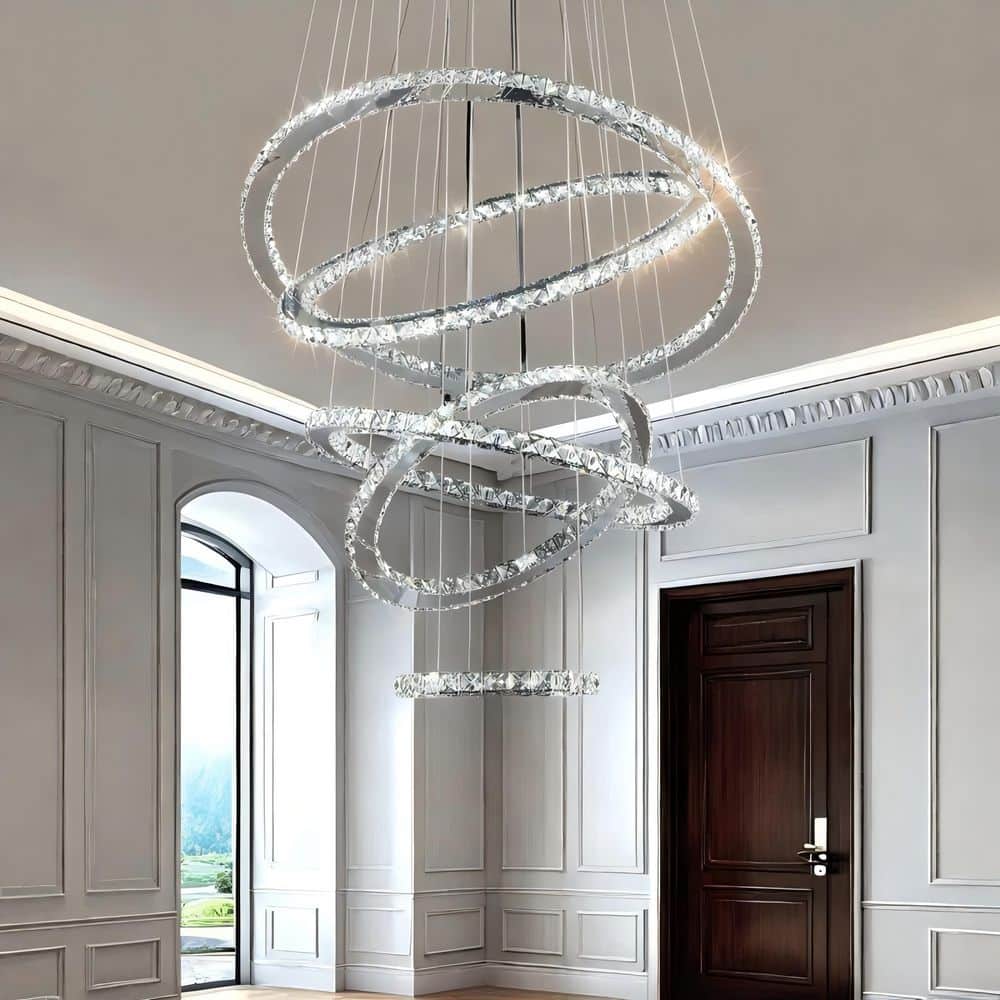 Maxax Jefferson 5-Light 31.5 in. Integrated LED Chrome Crystal