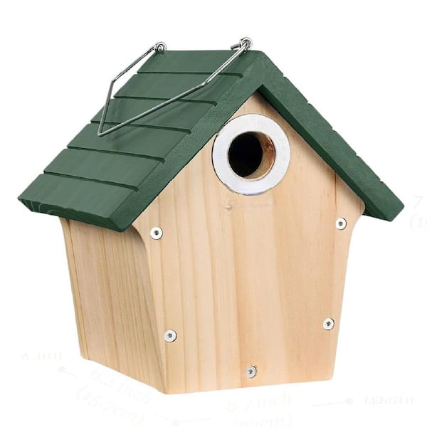 Nature Haven Cedar Wood Wren Nesting Bird House with Predator Guard, Green Classic Outdoor Box