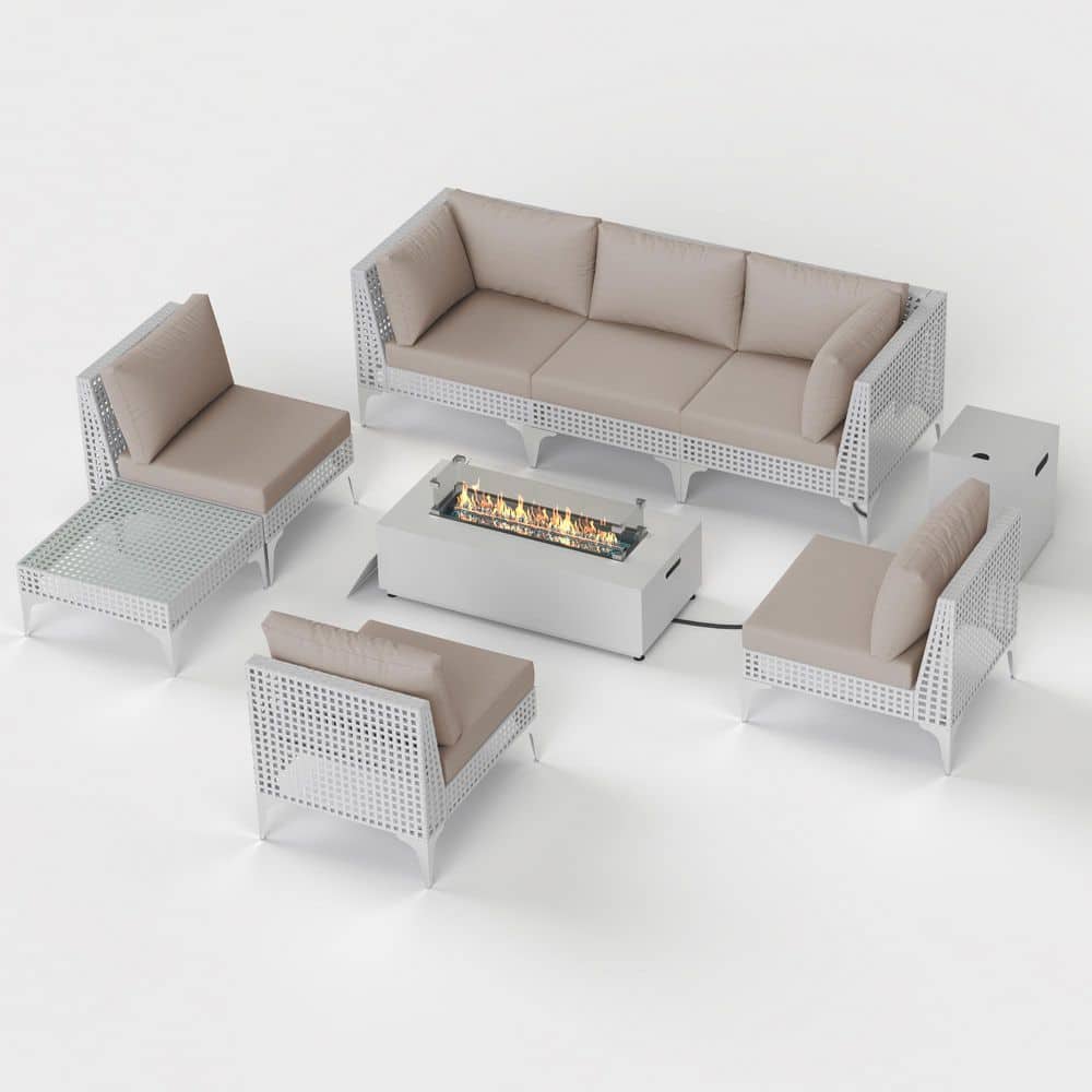 (9-Piece) Outdoor Patio Furniture Set Wicker Conversation Set with Fire Pit
