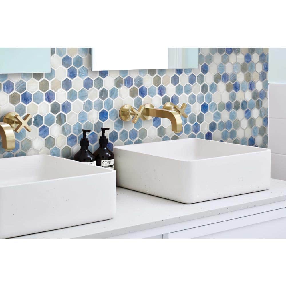 Light Blue Hexagon Glossy Glass Mosaic Tile for Kitchen and Bathroom