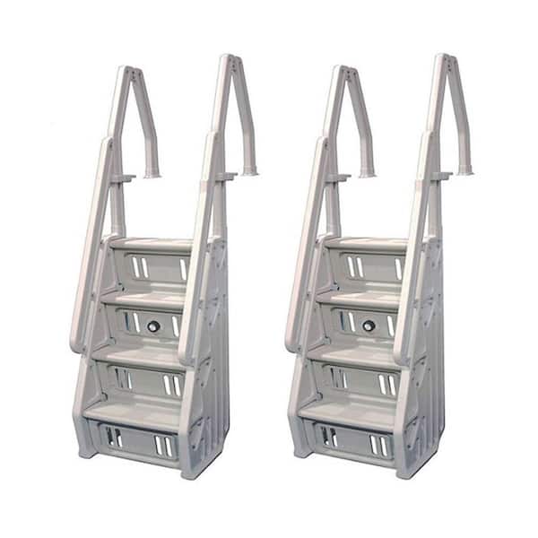The Vinyl Works Deluxe In Step 46 in. to 60 in. White Above Ground Pool Ladder (2-Pack)