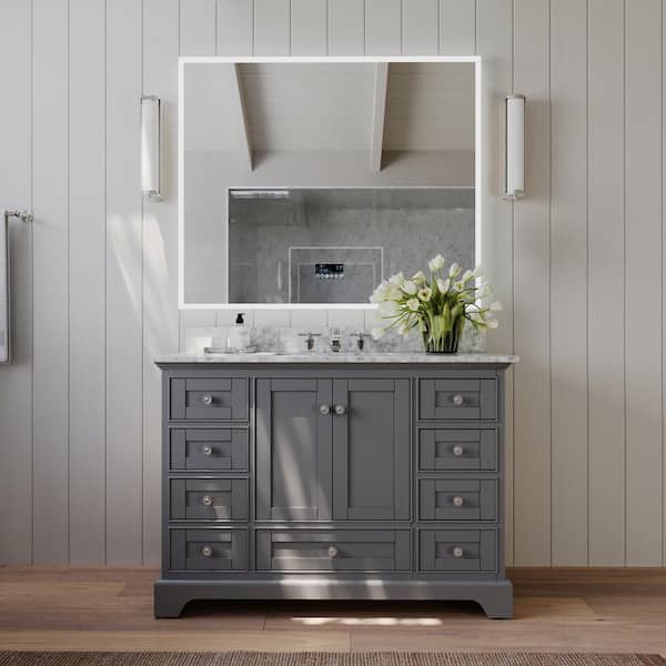 Ancerre Designs Audrey 48 in. W x 22 in. D Vanity in Sapphire Gray with Marble Vanity Top in Carrara White with White Basin