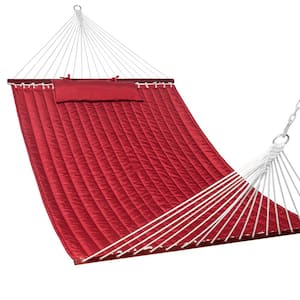 141 in. Double Quilted Fabric Hammock with Spreader Bars and Detachable Pillow