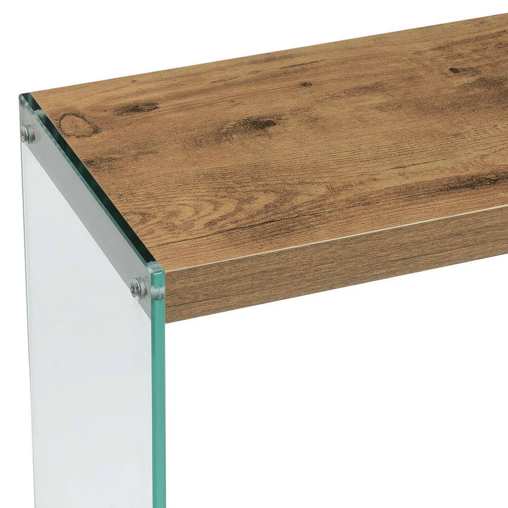 Barnwood Finish 42" Glass-Tiered Console Table with Storage