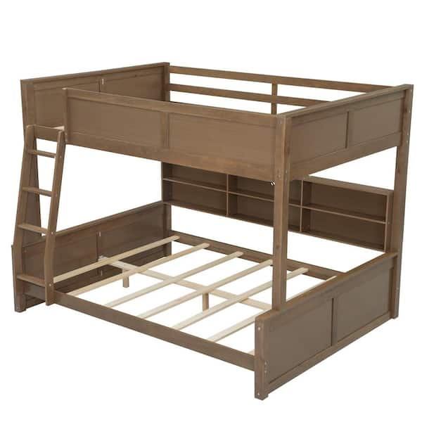 Wood Full XL Over Queen Bunk Bed with Storage Cabinets and USB Ports