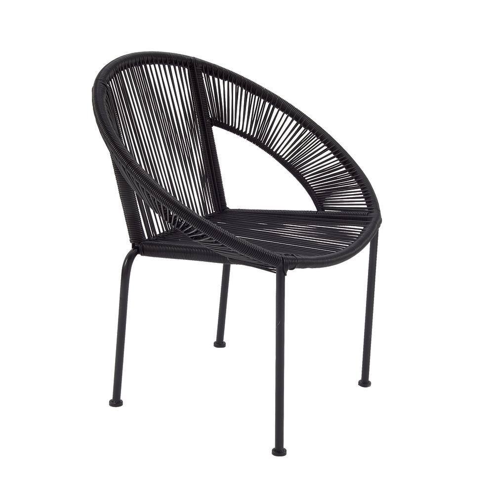 Mid-Century Modern Black Woven Patio Dining Chair