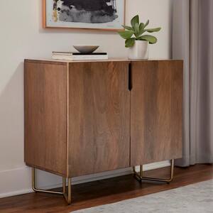 Haze Brown Oak Finish Wood Cabinet with Brass Metal Base (33 in. W x 29.75 in. H)