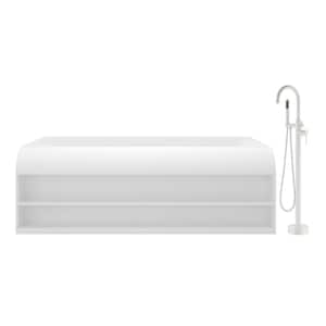 69 in. 36 in. Stone Resin Solid Surface Soaking Bathtub in Matte White with Standing Faucet in Snow White