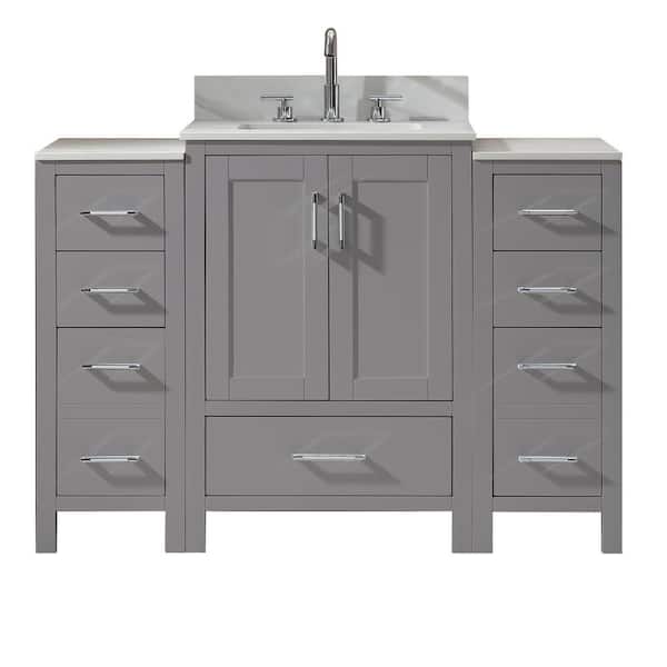 Xspracer Foyil 48 in. W x 22 in. D x 34 in. H Vanity in Gray with Engineer Stone Top in White and Porcelain Underbasin in White