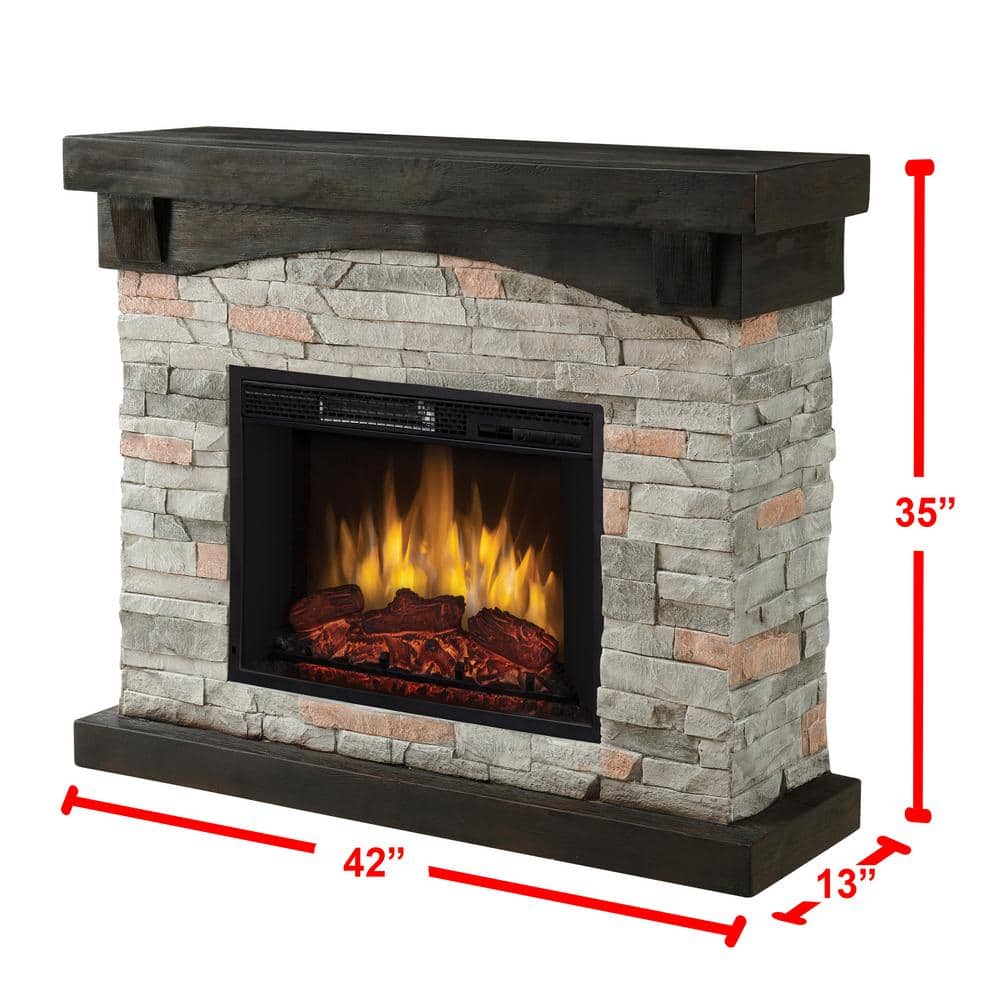 Muskoka 42" Gray Faux Stone Electric Fireplace with Mantel