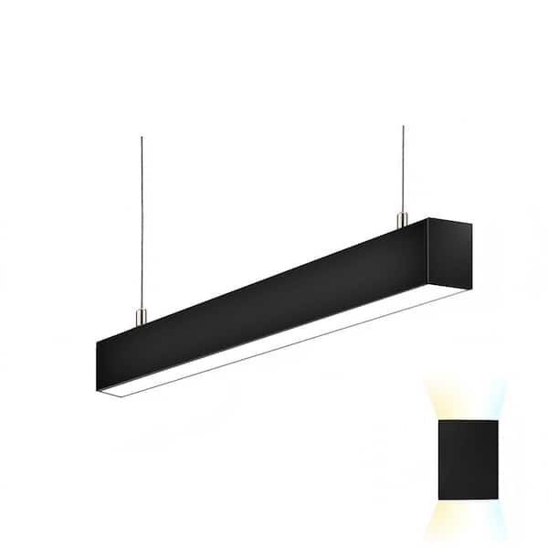 2 ft. Black 15W/20W/25W Selectable Integrated LED Linear Light 3000K-6500K Hanging Office Shop Light Fixture