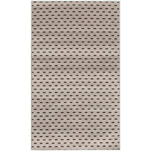 Washables Cream Black 3 ft. x 5 ft. Abstract Contemporary Area Rug