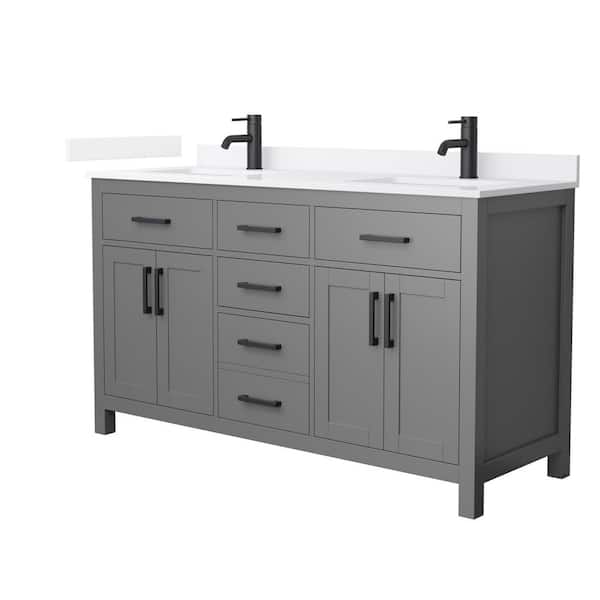 Wyndham Collection Beckett 60 in. Double Freestanding Dark Gray Bath Vanity with White Quartz Top (Assembled)