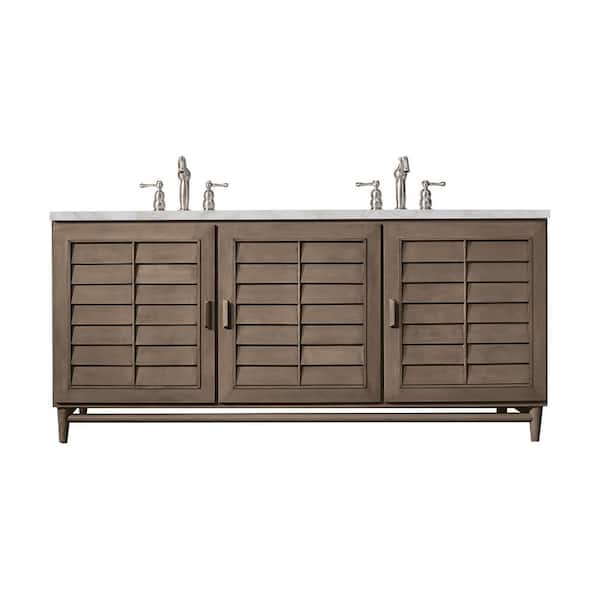 James Martin Vanities Portland 72.0 in. W x 23.5 in. D x 34.3 in. H Bathroom Vanity in Whitewashed Walnut with Victorian Silver Top