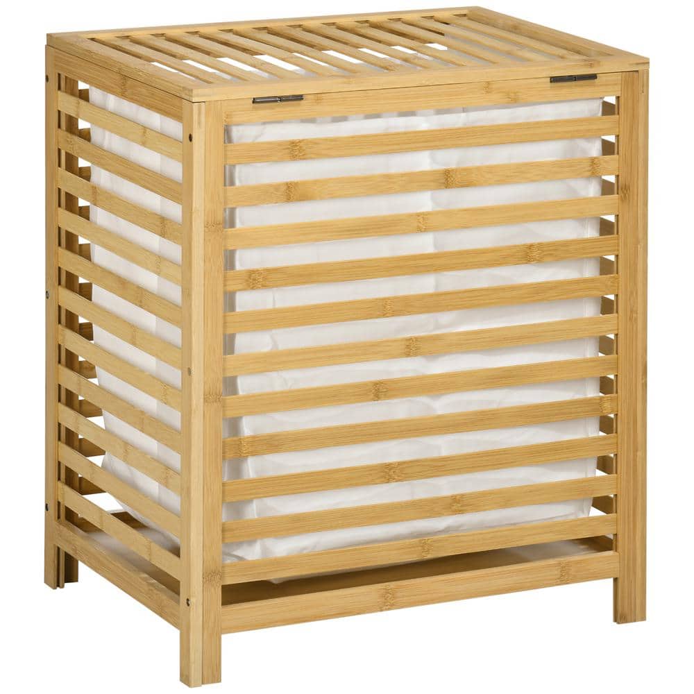 Brown 14 in. x 24 in. Bamboo Decorative Basket, Laundry Hamper with Lid, Re