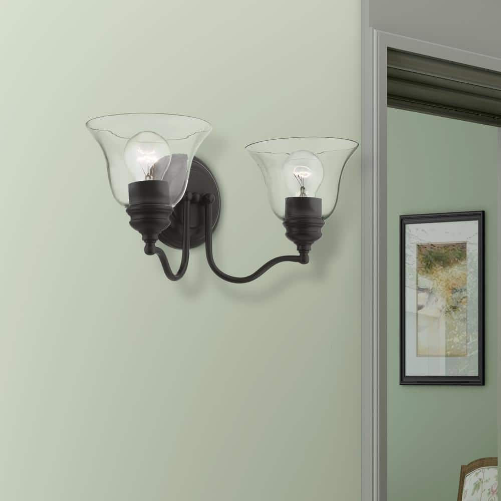 Black Hand Blown Glass 2-Light Vanity Sconce