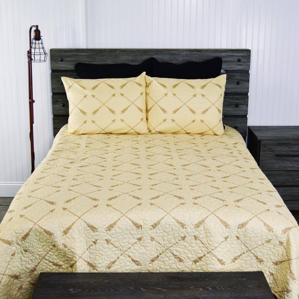 Ivory and Multicolor King Microfiber Reversible Quilt Set