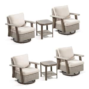6-Piece Wicker 4-seat Outdoor Patio Conversation Set with Beige Cushions, 4 Swivel Chairs, and 2 Side Table