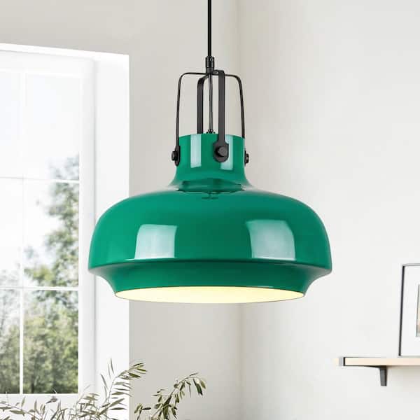 Luntrix 60-Watt 1-Light Green Modern Double-Layer Dome Pendant Light with Aluminum Shade