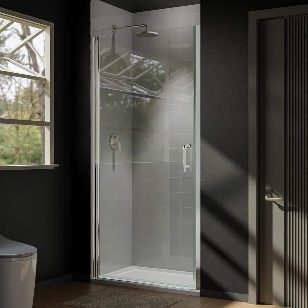 36 in. W x 72 in. H Pivot Semi-Frameless Shower Door in Chrome With Clear G