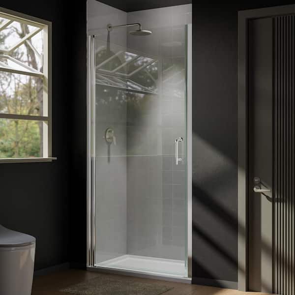 Unbranded 36 in. W x 72 in. H Pivot Semi-Frameless Shower Door in Chrome With Clear Glass