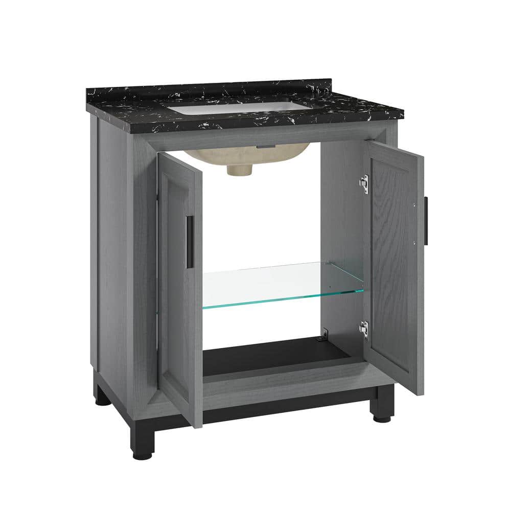 Gray 30" Freestanding Vanity with Marble Top and Storage Cabinet