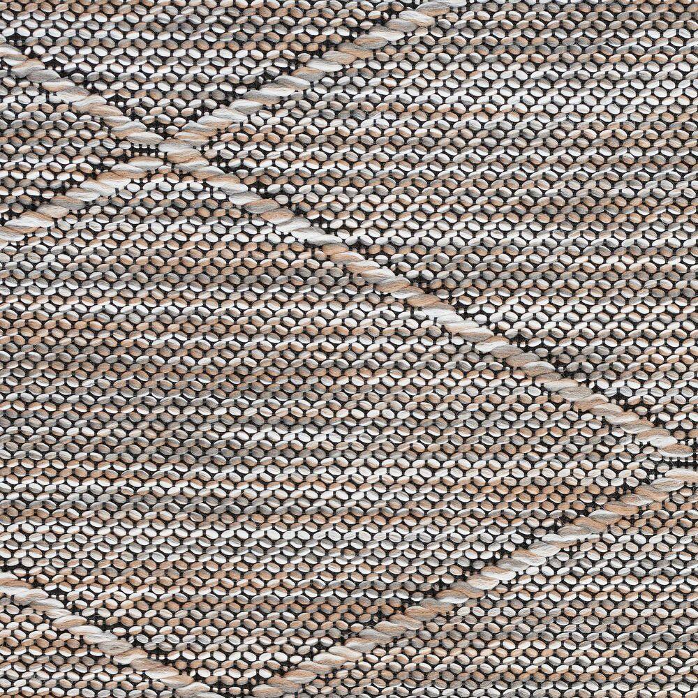 Grey Mocha Round Geometric Synthetic Washable Area Rug