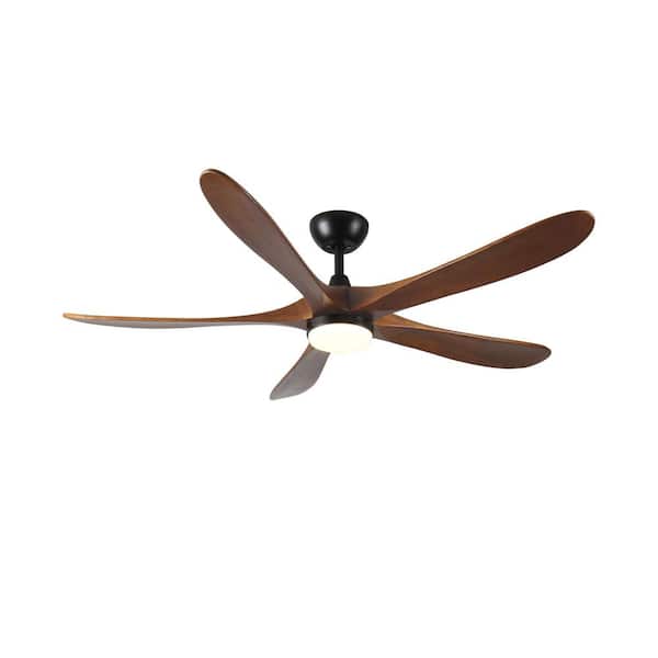 52 in. Black Industrial Design Downrod Mount Ceiling Fan with 5 Solid Wood Blades, LED Light, Dimmable for Bedroom