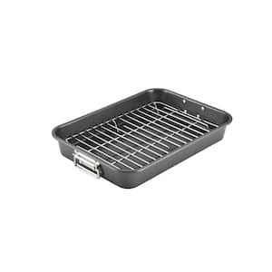 7.8 Quart Steel Non-Stick Electric, Induction and Gas Cooktop Compatible Roasting Pan with Flat Rack