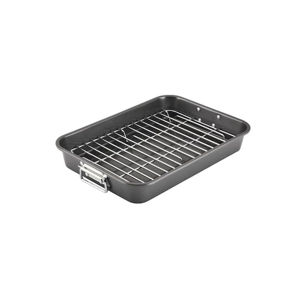 Adrinfly 7.8 Quart Steel Non-Stick Electric, Induction and Gas Cooktop Compatible Roasting Pan with Flat Rack