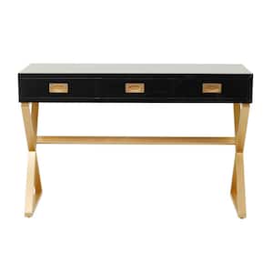 20 in. Rectangle Black Wood 3 Drawers Computer Desk with Outlet