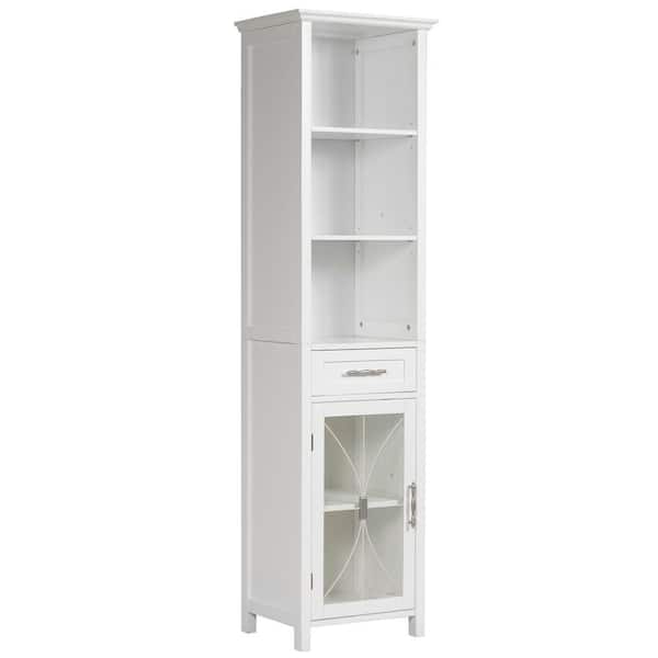 Victorian 17 in. W x 65 in. H x 13-1/2 in. D Bathroom Linen Storage Cabinet in White