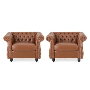 Silverdale Cognac Brown Faux Leather Nailhead Trim Club Chair (Set of 2)