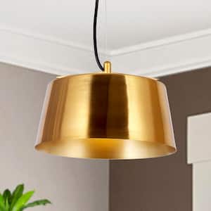 Modern Kitchen Island Drum Pendant Light 1-Light Electroplating Brass Dome Hanging Pendant Light with Metal Shade