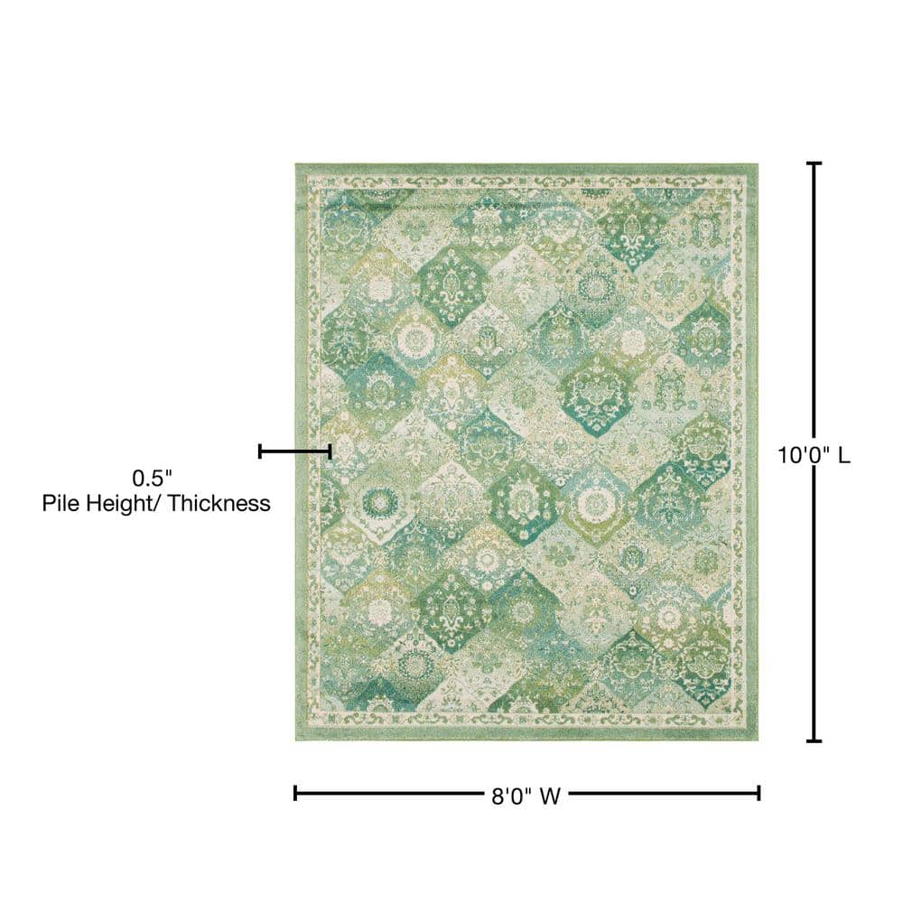 Penrose Green and Ivory Synthetic 8' x 10' Area Rug