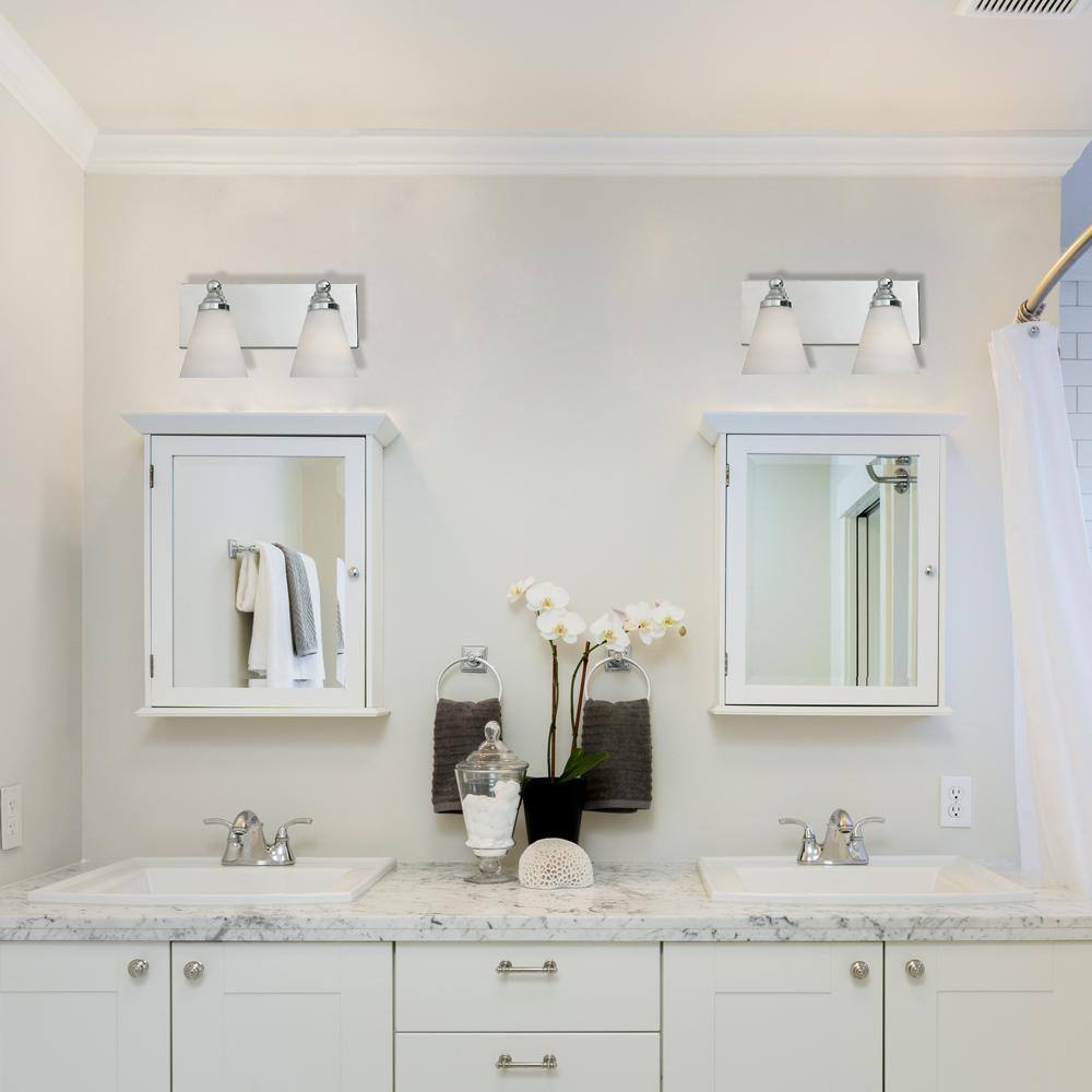 Hudson Elegance Chrome 2-Light Bath Bar with White Opal Glass