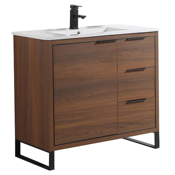 FINE FIXTURES Opulence 36 in. W x 18 in. D x 33.5 in H. Bath Vanity in Walnut Ebony with White Ceramic Top