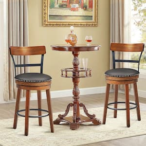 39 in. H BarStool 25.5 in. Low Back Swivel Counter Height Dining Chair with Rubber Wood Legs Brown (Set of 2)