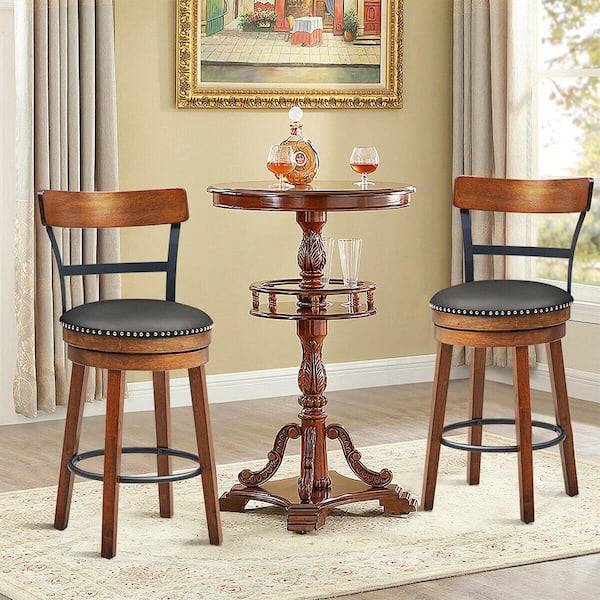 39 in. H BarStool 25.5 in. Low Back Swivel Counter Height Dining Chair with Rubber Wood Legs Brown (Set of 4)