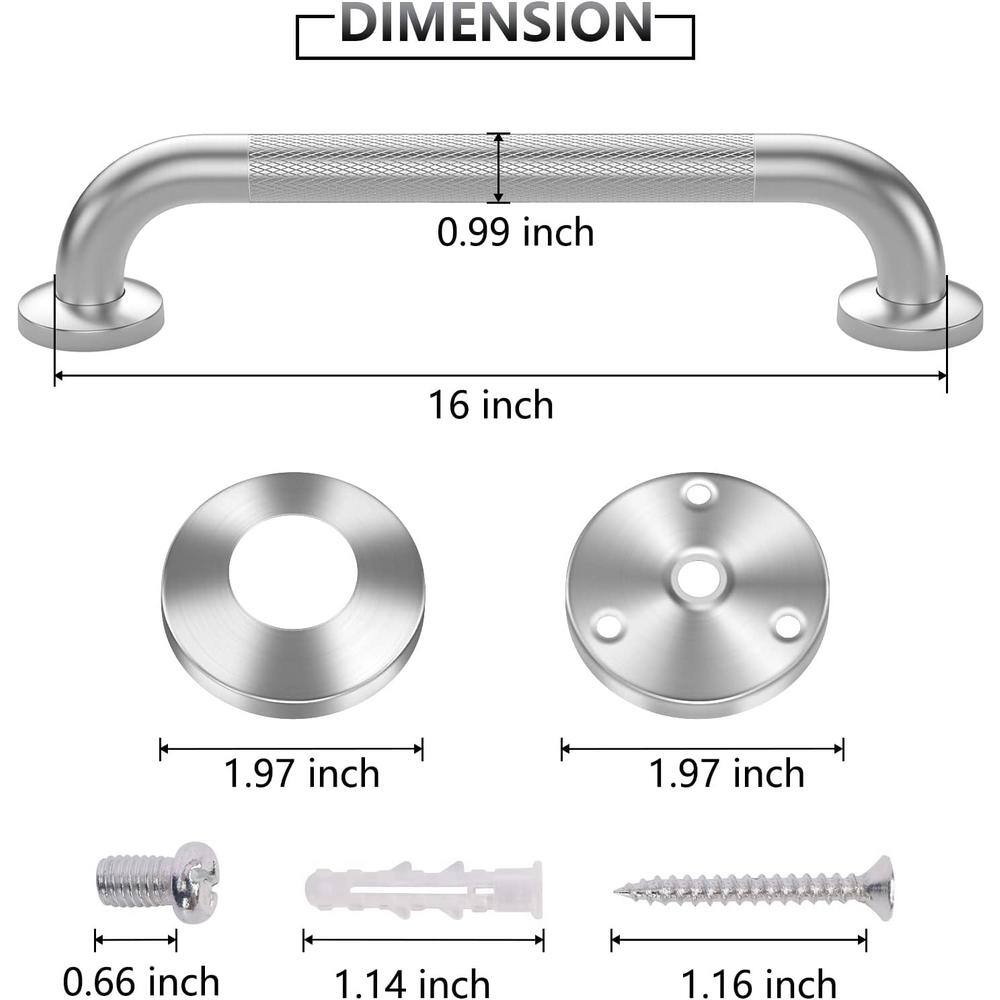 16-Inch Chrome Anti-Slip Stainless Steel Grab Bars, 2-Pack